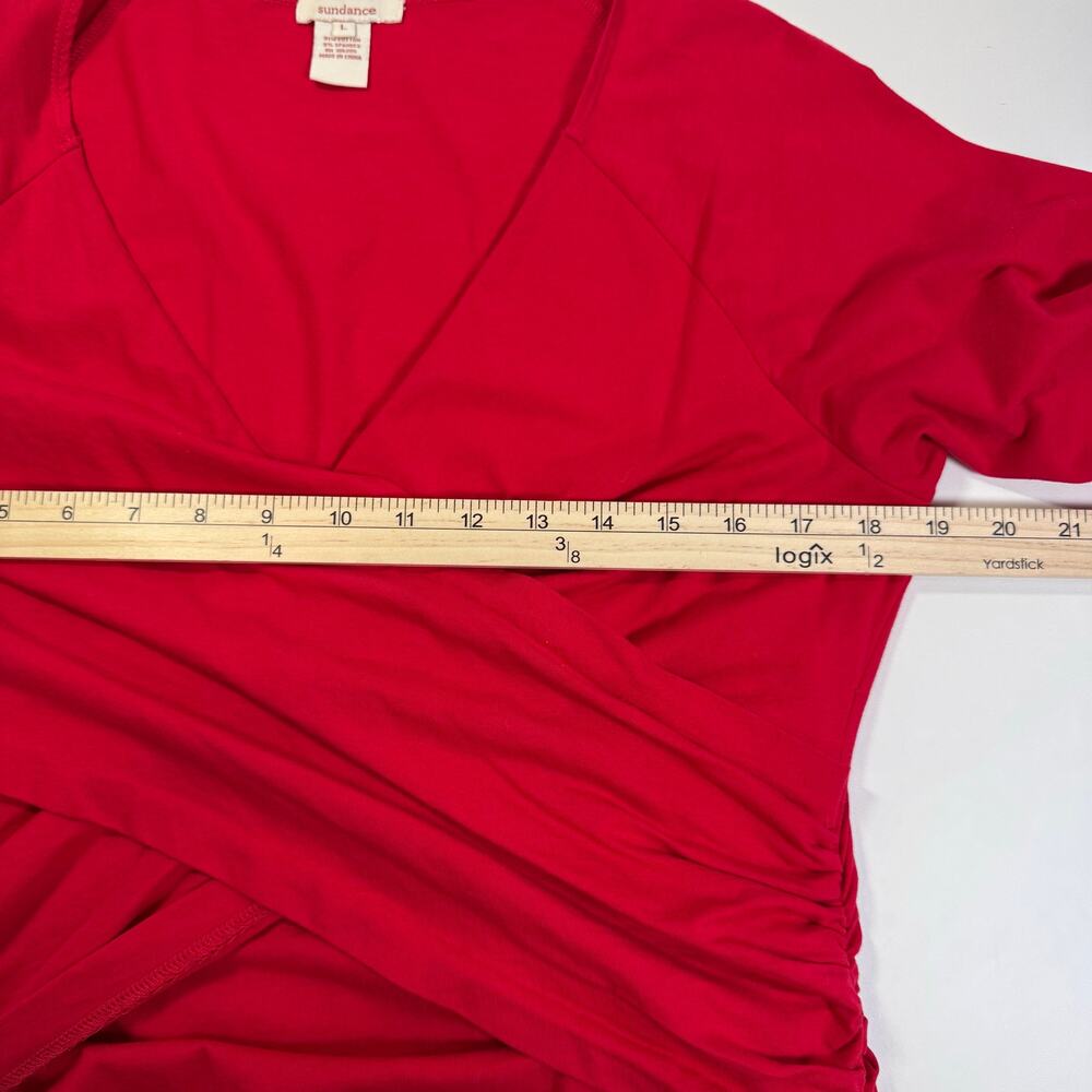 Sundance Vanessa Faux Wrap Top Red Ruched V-Neck Long Sleeve Women’s L - Picture 5 of 7